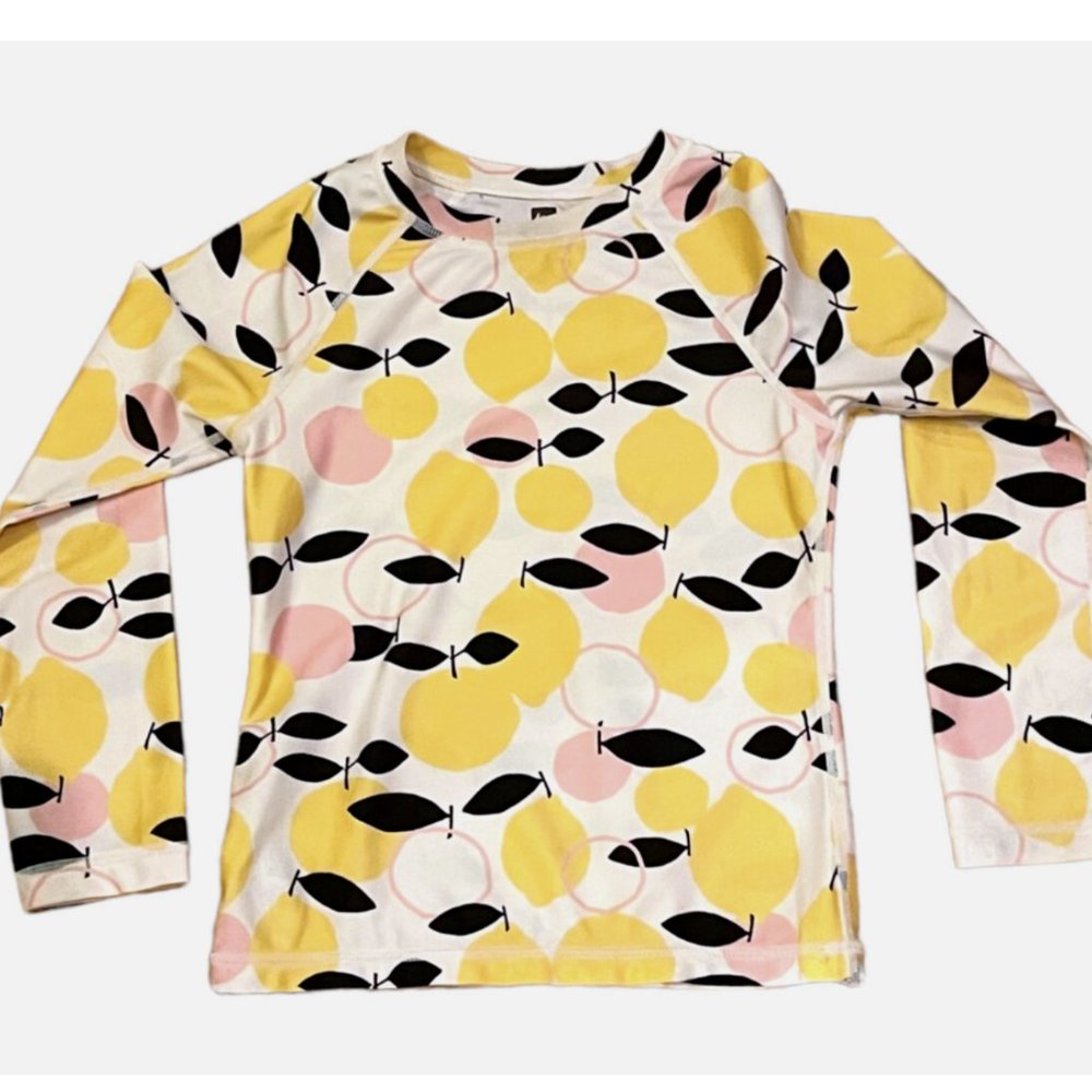 Tea Collection Girls Yellow Pink Black Lemon Print Rash Guard